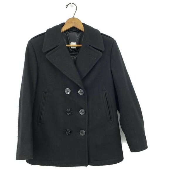 US Navy Womens Enlisted Black Wool Overcoat 10S Double-Breasted Jacket Coat - Picture 1 of 6